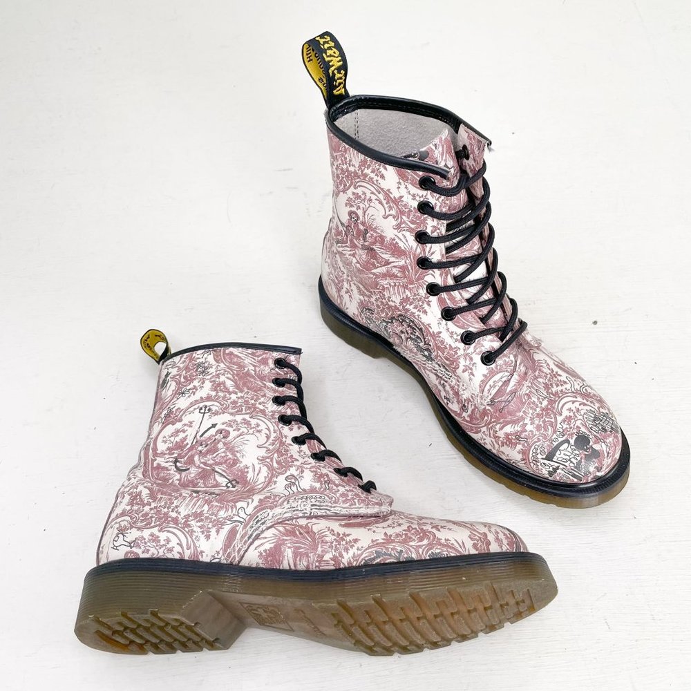 Dr. Martens Red & White 1460 Vandalised Juoy Lace Up Combat Boot Women's Size 8